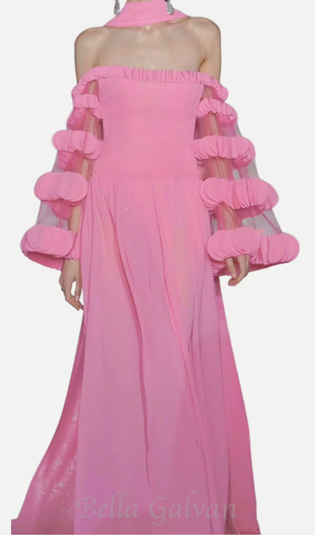 Flowering Girl Women petals strapless tulle maxi dress in pink