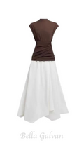 Flowering Girl Women brown Waist cross pleats midi dress with asymmetric hemline