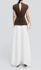 Flowering Girl Women brown Waist cross pleats midi dress with asymmetric hemline