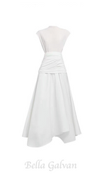 Flowering Girl Women white Waist cross pleats midi dress with asymmetric hemline