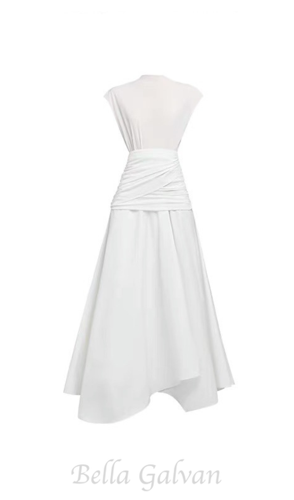 Flowering Girl Women white Waist cross pleats midi dress with asymmetric hemline