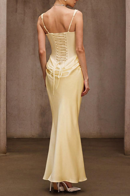 Duyen Sleeveless Corset Maxi Dress In Beige