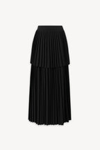 Sleeveless Pleated Layer Skirt Suit In Black