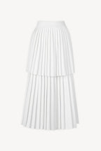 Sleeveless Pleated Layer Skirt Suit In White