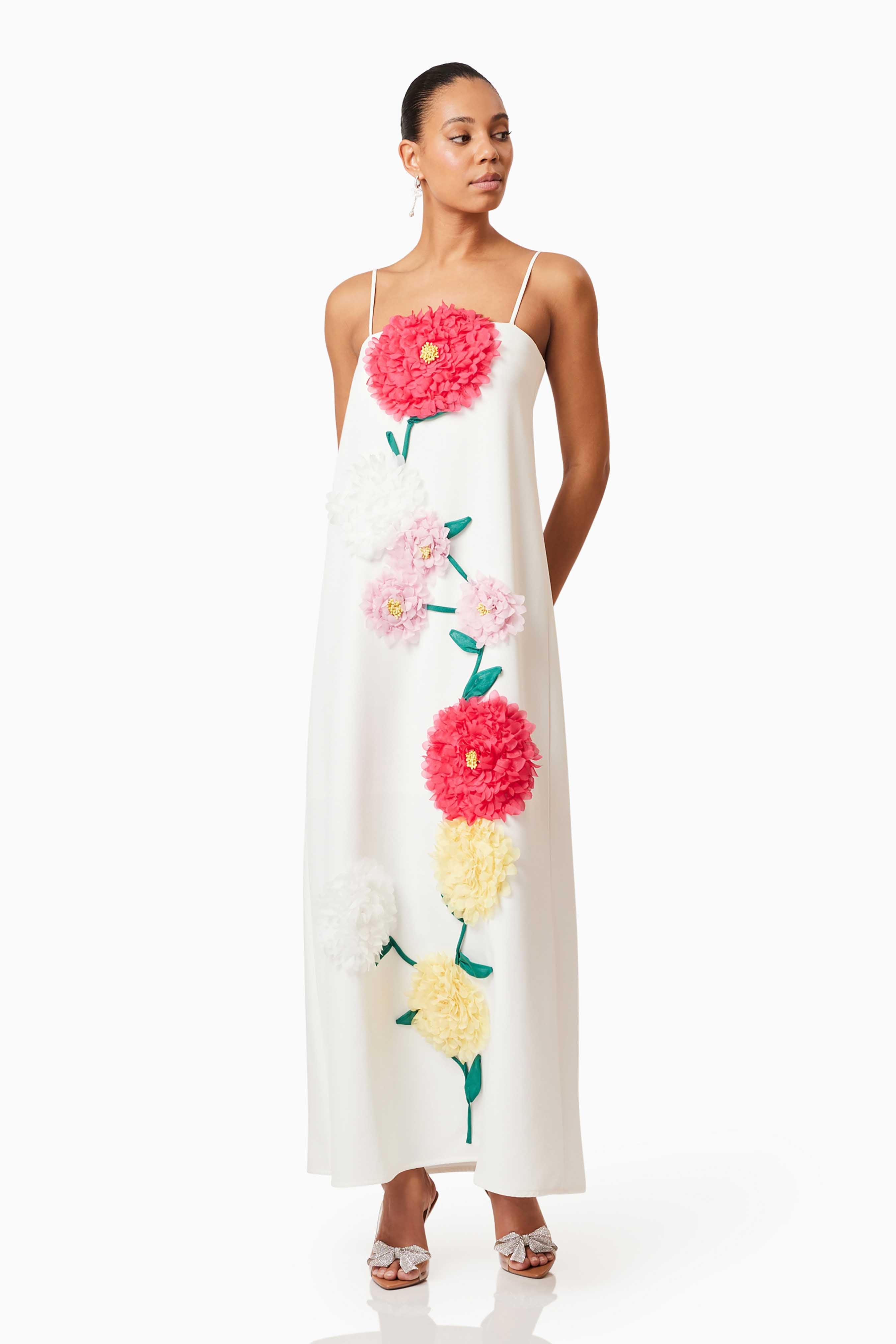 Flowering Girl Women judy Buttercup Embroidered Maxi Dress in White