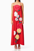 Flowering Girl Women judy Buttercup Embroidered Maxi Dress In Red
