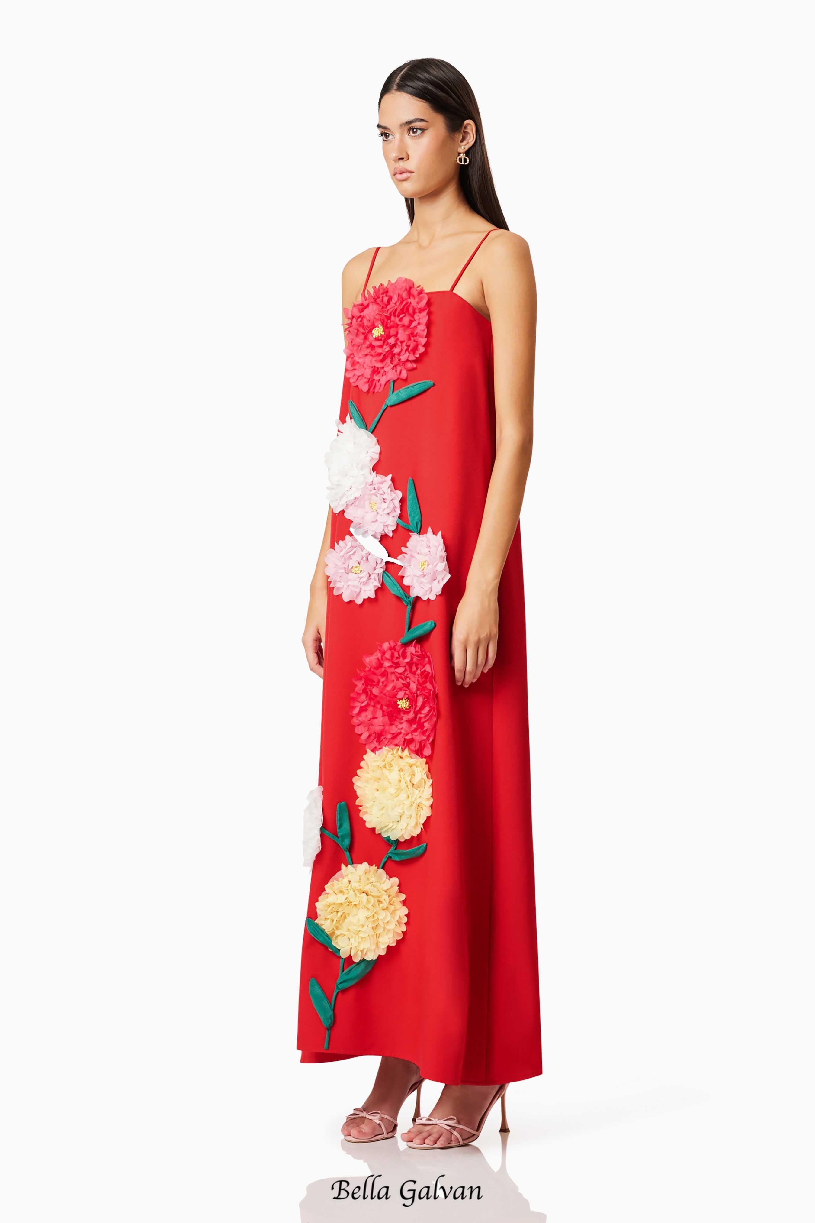 Flowering Girl Women judy Buttercup Embroidered Maxi Dress In Red