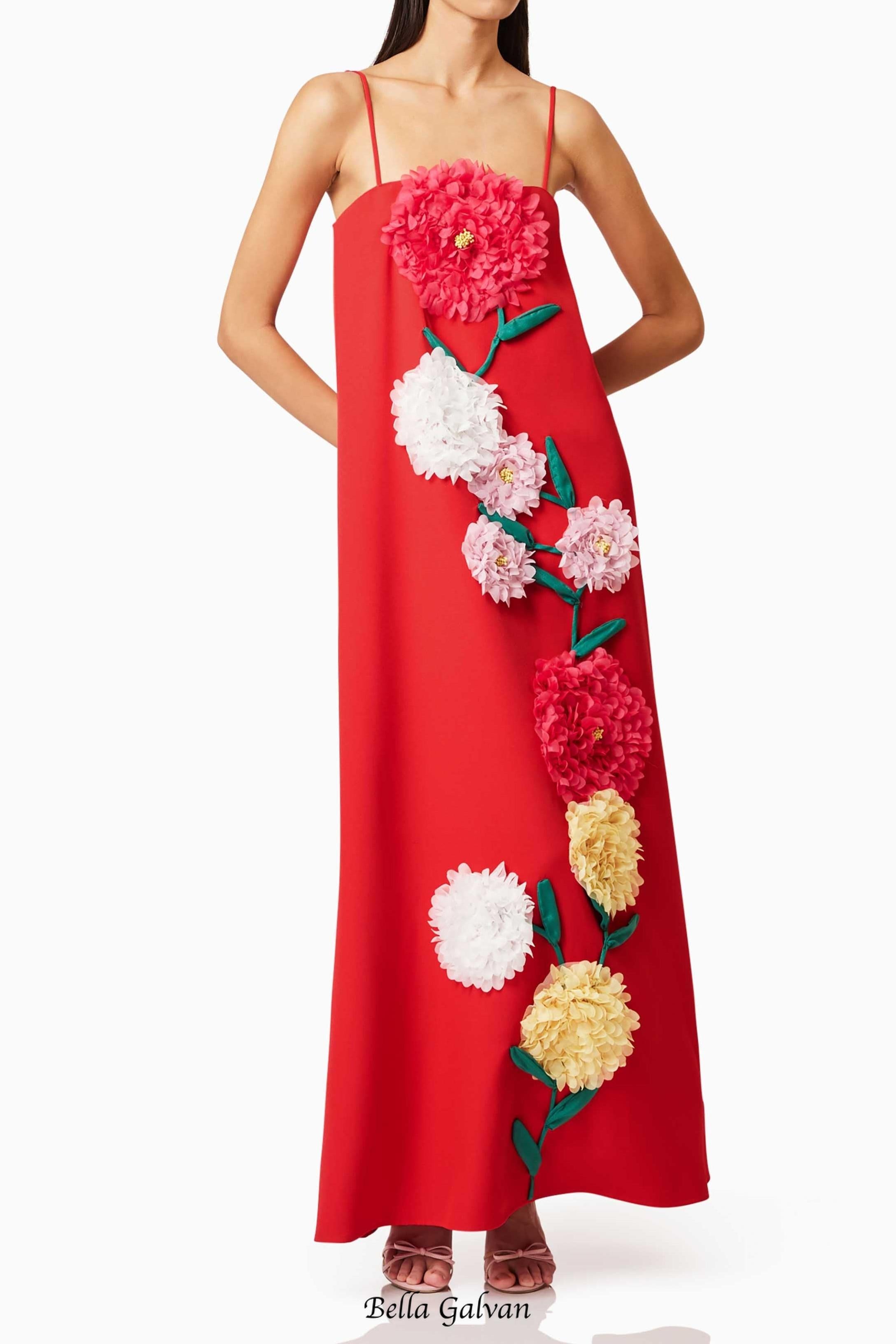 Flowering Girl Women judy Buttercup Embroidered Maxi Dress In Red