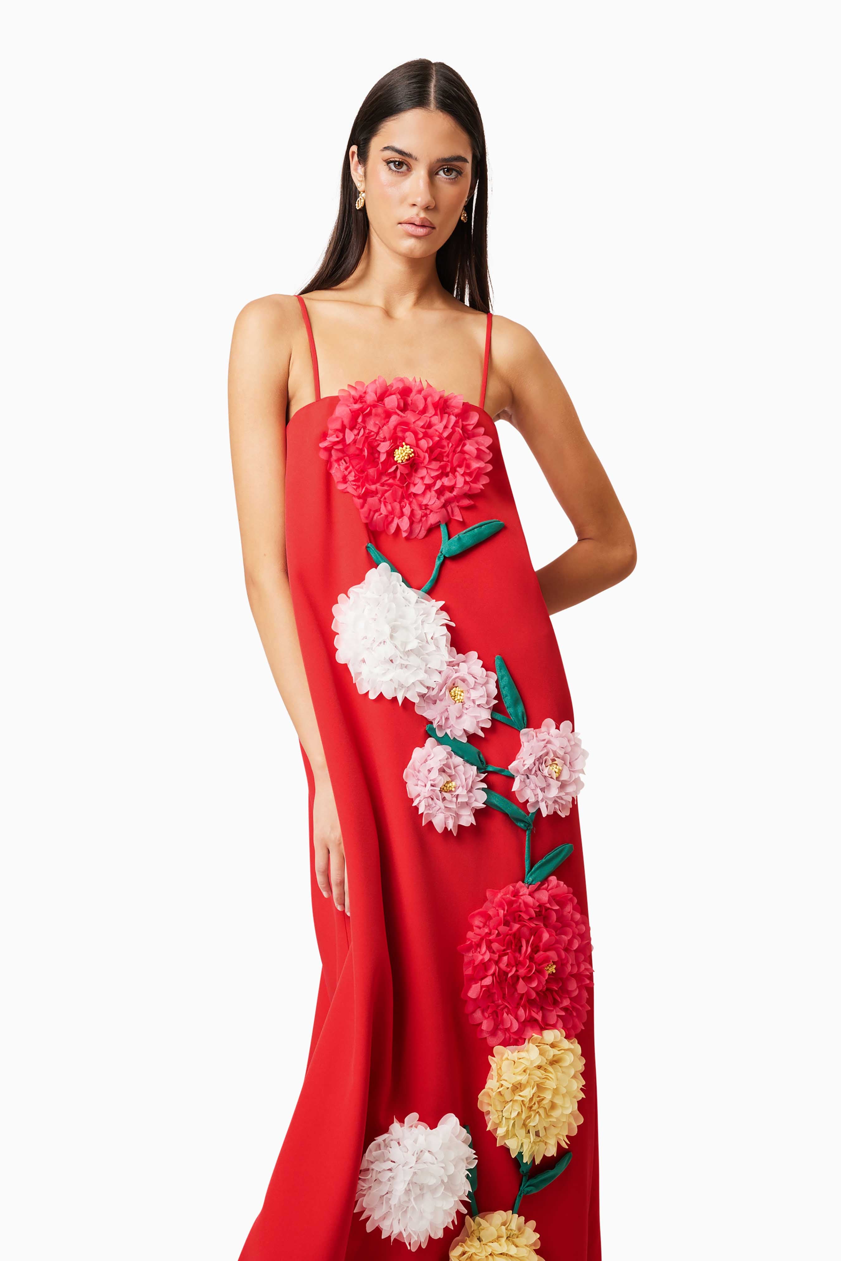 Flowering Girl Women judy Buttercup Embroidered Maxi Dress In Red