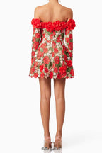 genevieve Rose flower strapless mini Dress In Red