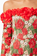 genevieve Rose flower strapless mini Dress In Red