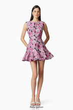 Aimee Butterfly embroidery A-Line Mini Dress in Pink