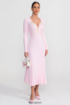apphia Pink Contrast Lace Knit Midi Dress