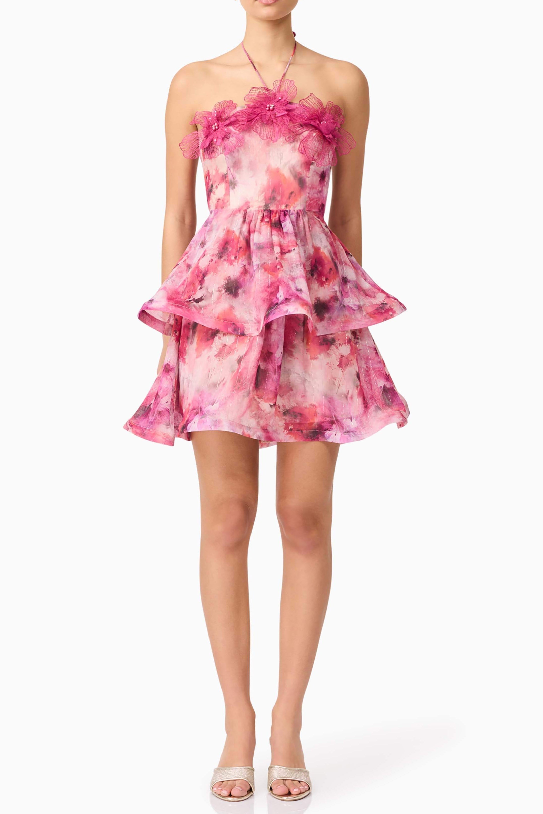 Evalina Floral Mini Dress in Pink