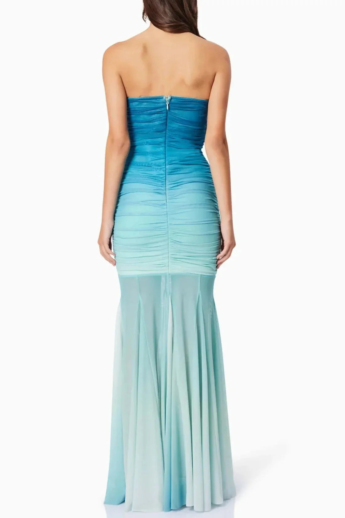 Flowering Girl Women Gradient Mesh Splicing Bodycon Strapless Maxi Dress In Blue