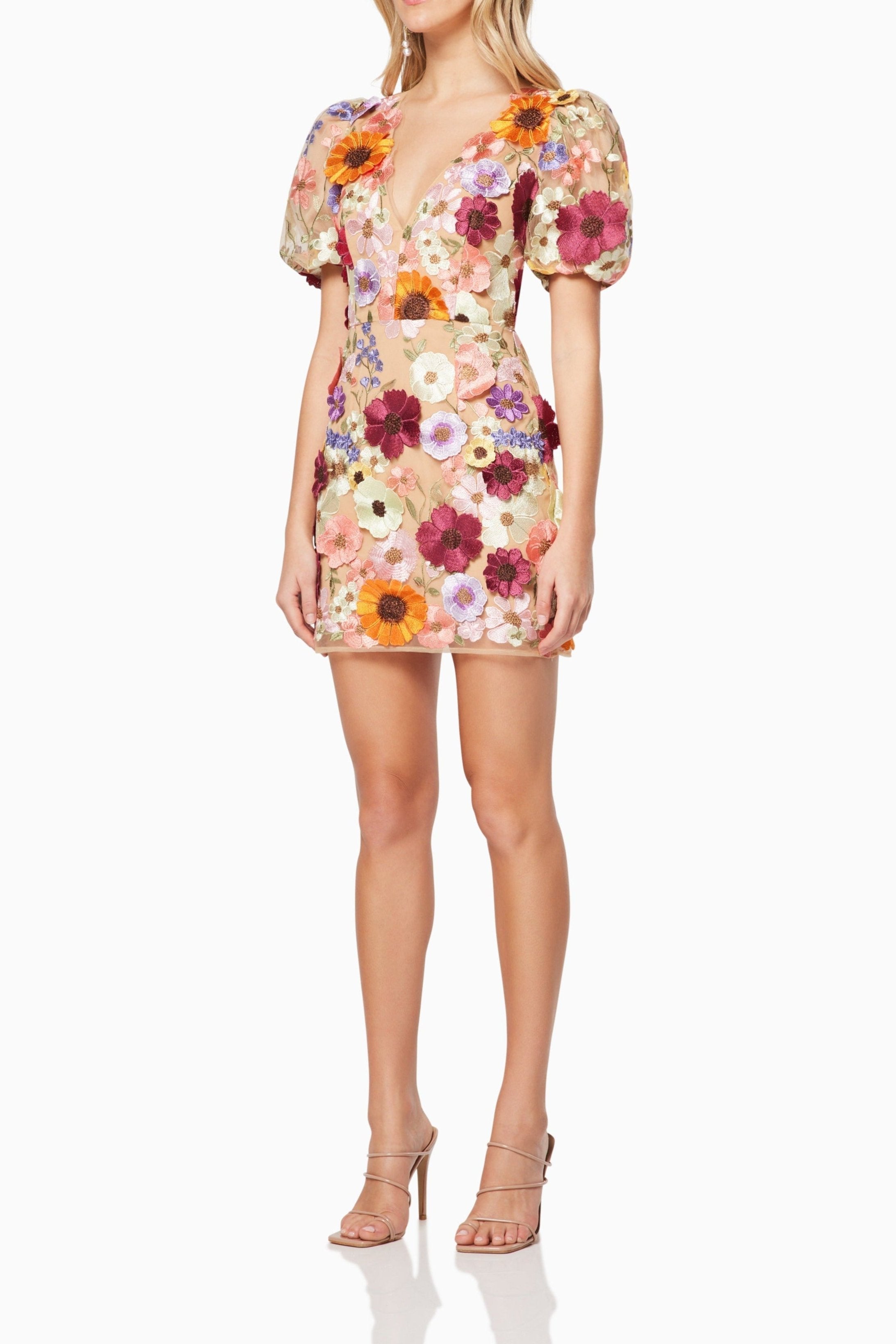 Flowering Girl Women Rosalind 3D Floral Mini Dress In Pink