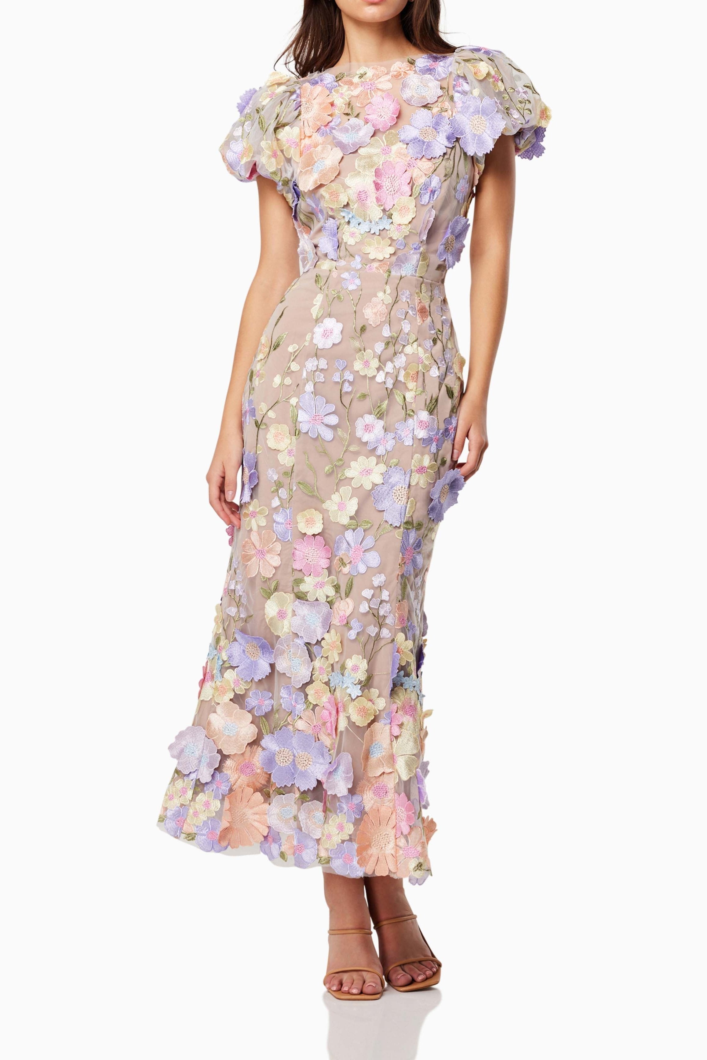 Flowering Girl Women Astraea 3D Lace Maxi Dress In Purple