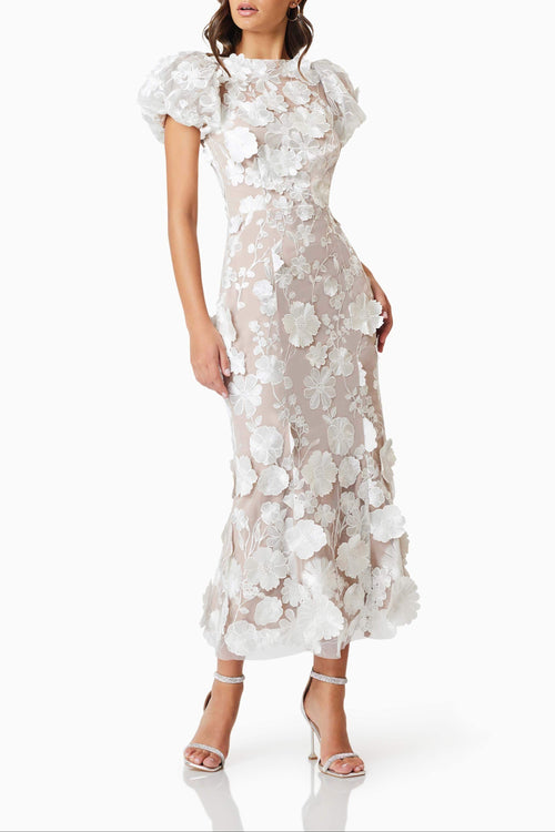 Flowering Girl Women Astraea 3D Lace Maxi Dress In White