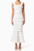 Flowering Girl Women josephine Frill Maxi Dress in White