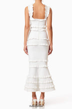Flowering Girl Women josephine Frill Maxi Dress in White