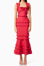 Flowering Girl Women josephine Frill Maxi Dress in Red