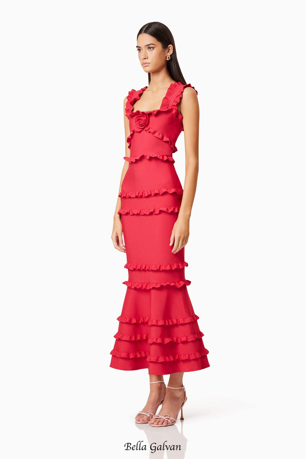 Flowering Girl Women josephine Frill Maxi Dress in Red