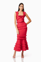 Flowering Girl Women josephine Frill Maxi Dress in Red