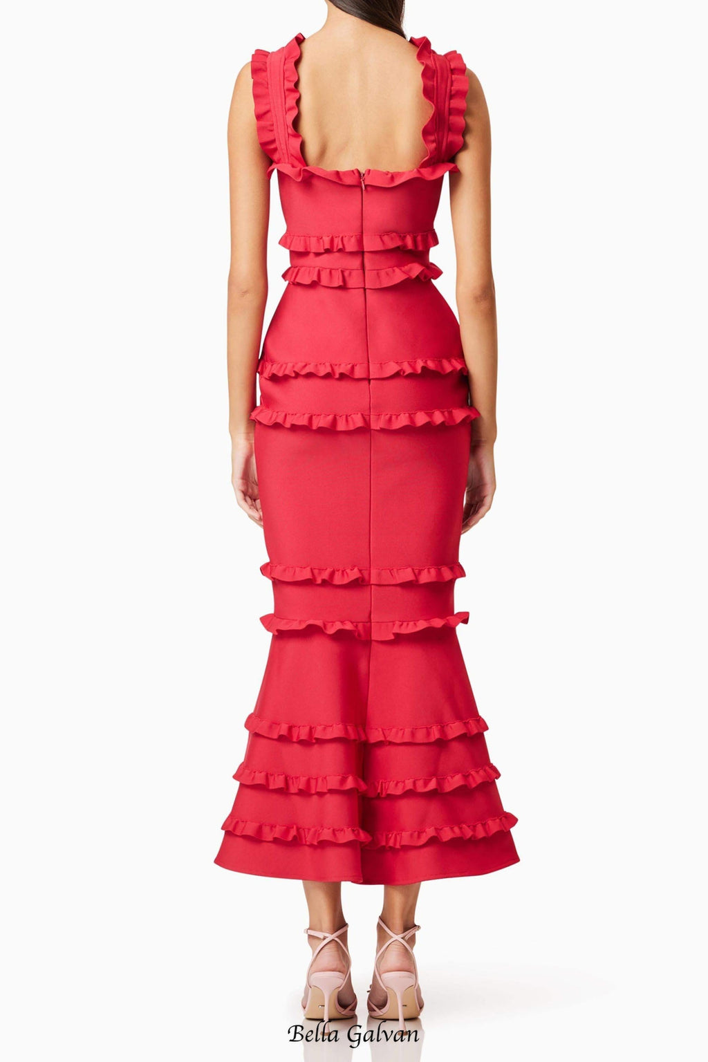 Flowering Girl Women josephine Frill Maxi Dress in Red