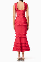 Flowering Girl Women josephine Frill Maxi Dress in Red