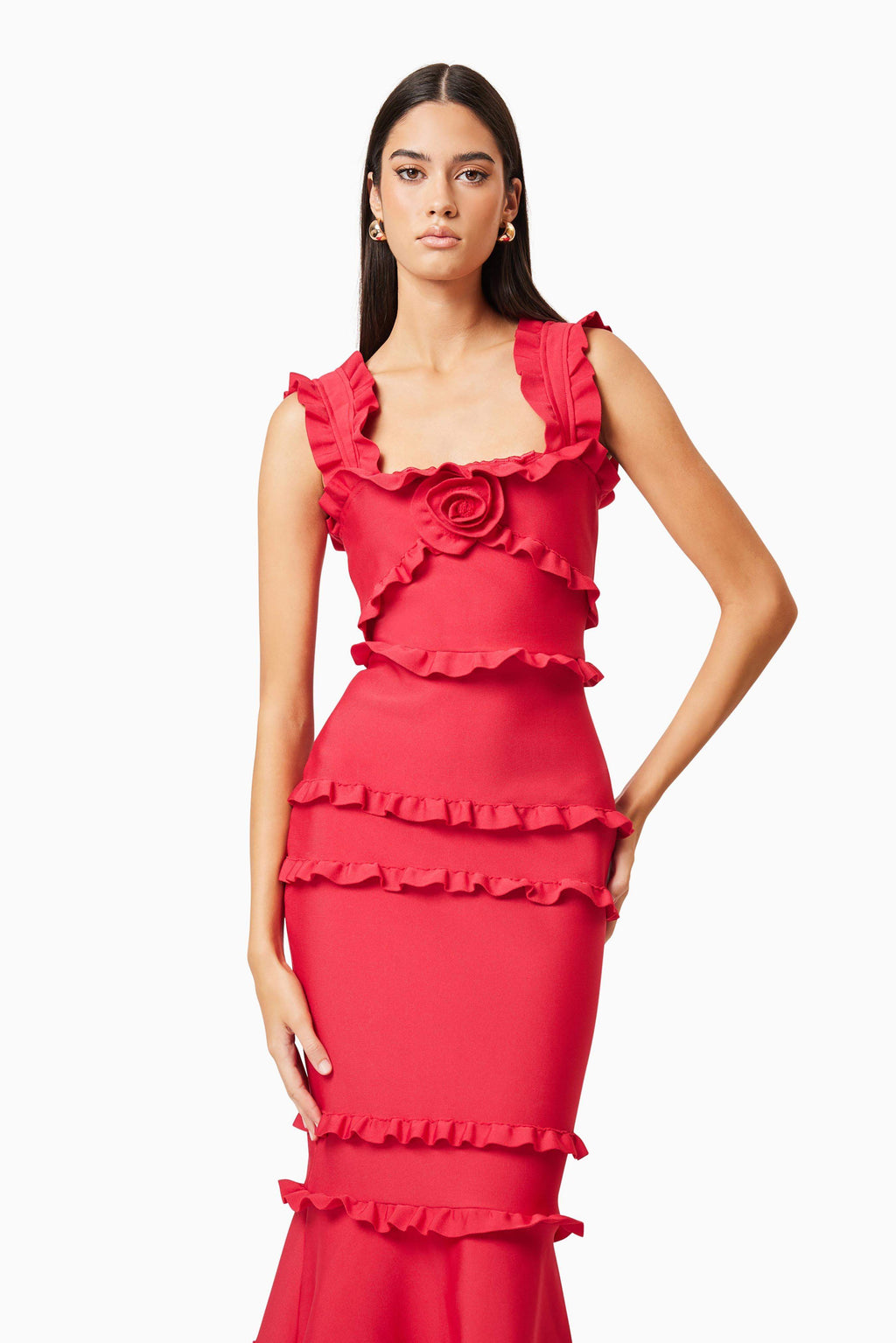 Flowering Girl Women josephine Frill Maxi Dress in Red