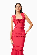 Flowering Girl Women josephine Frill Maxi Dress in Red