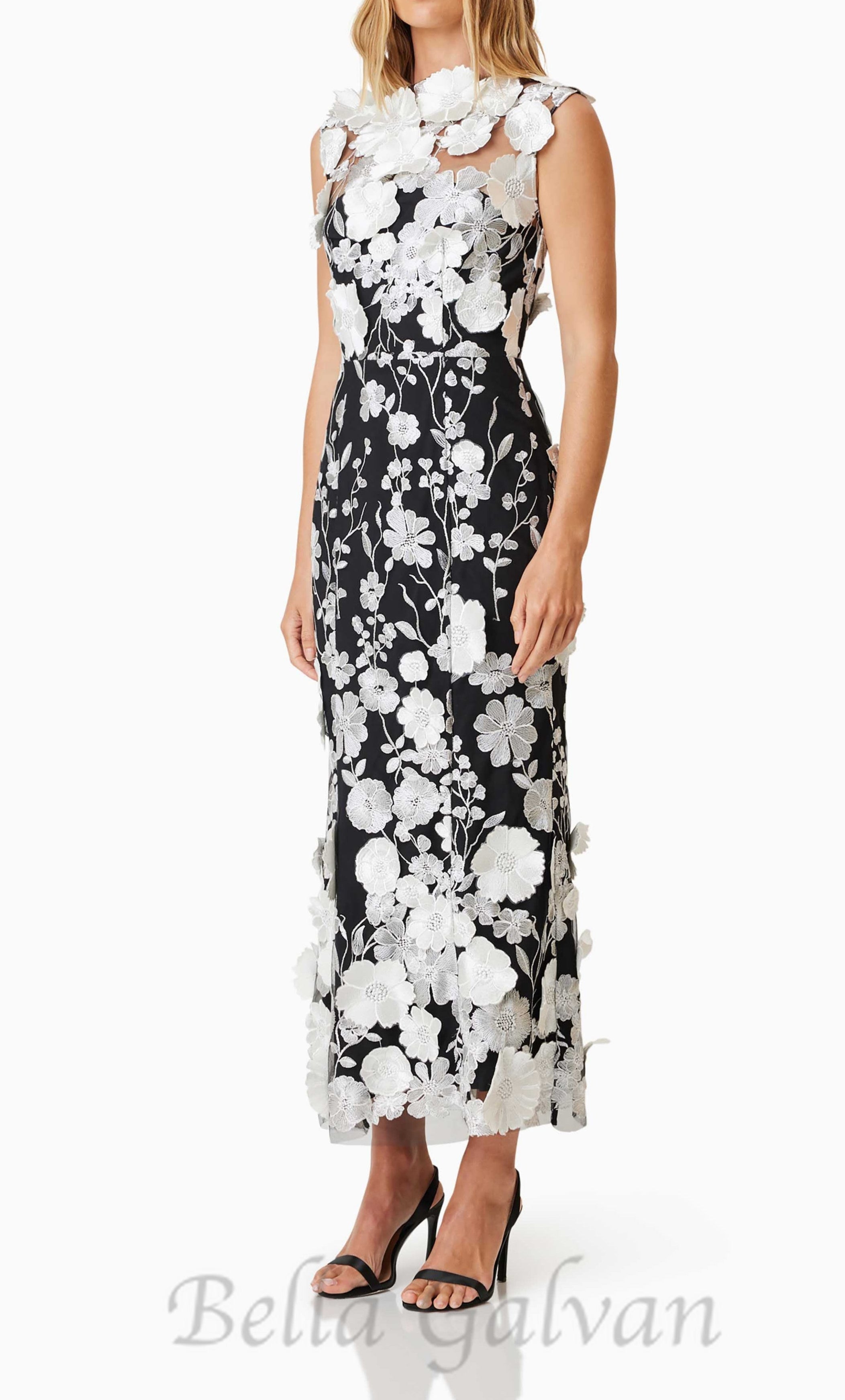 Flowering Girl Women Selene Cocktail Midi Dress in Black