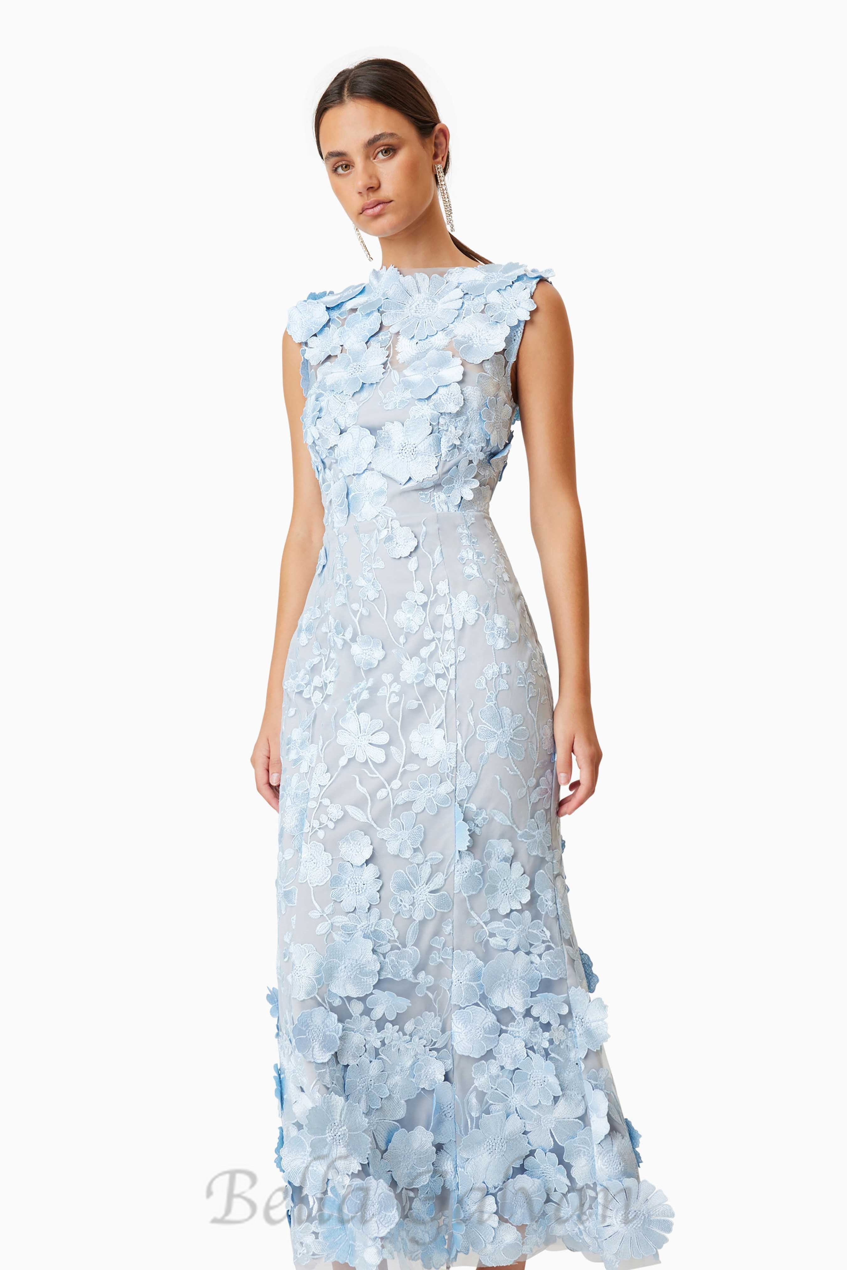 Flowering Girl Women Selene Cocktail Midi Dress in Blue