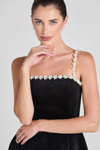 Flowering Girl Women pearl embellished strap mini dress in black