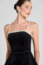 Flowering Girl Women pearl embellished strap mini dress in black