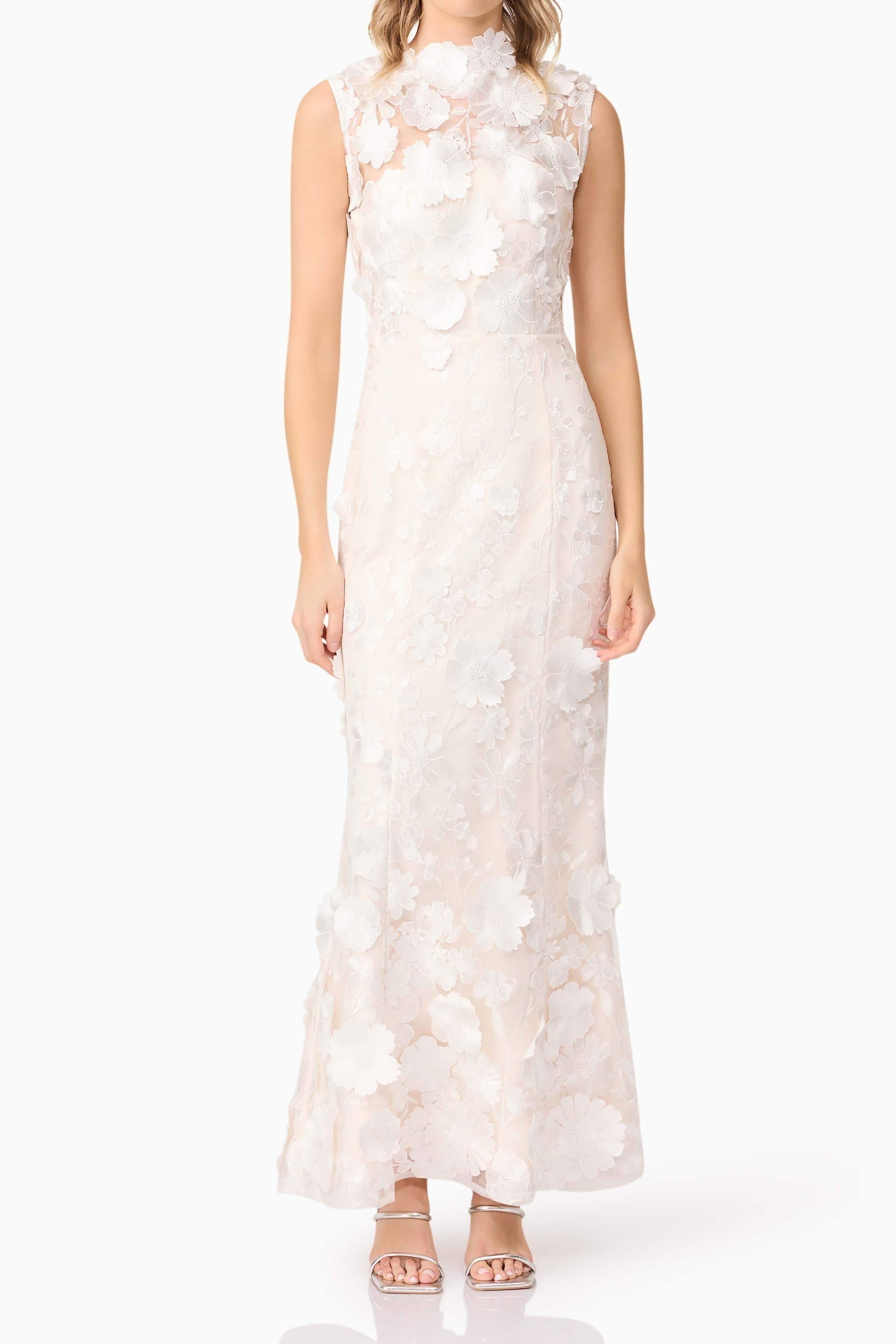 Yvette 3D flower embroidery Gown in White