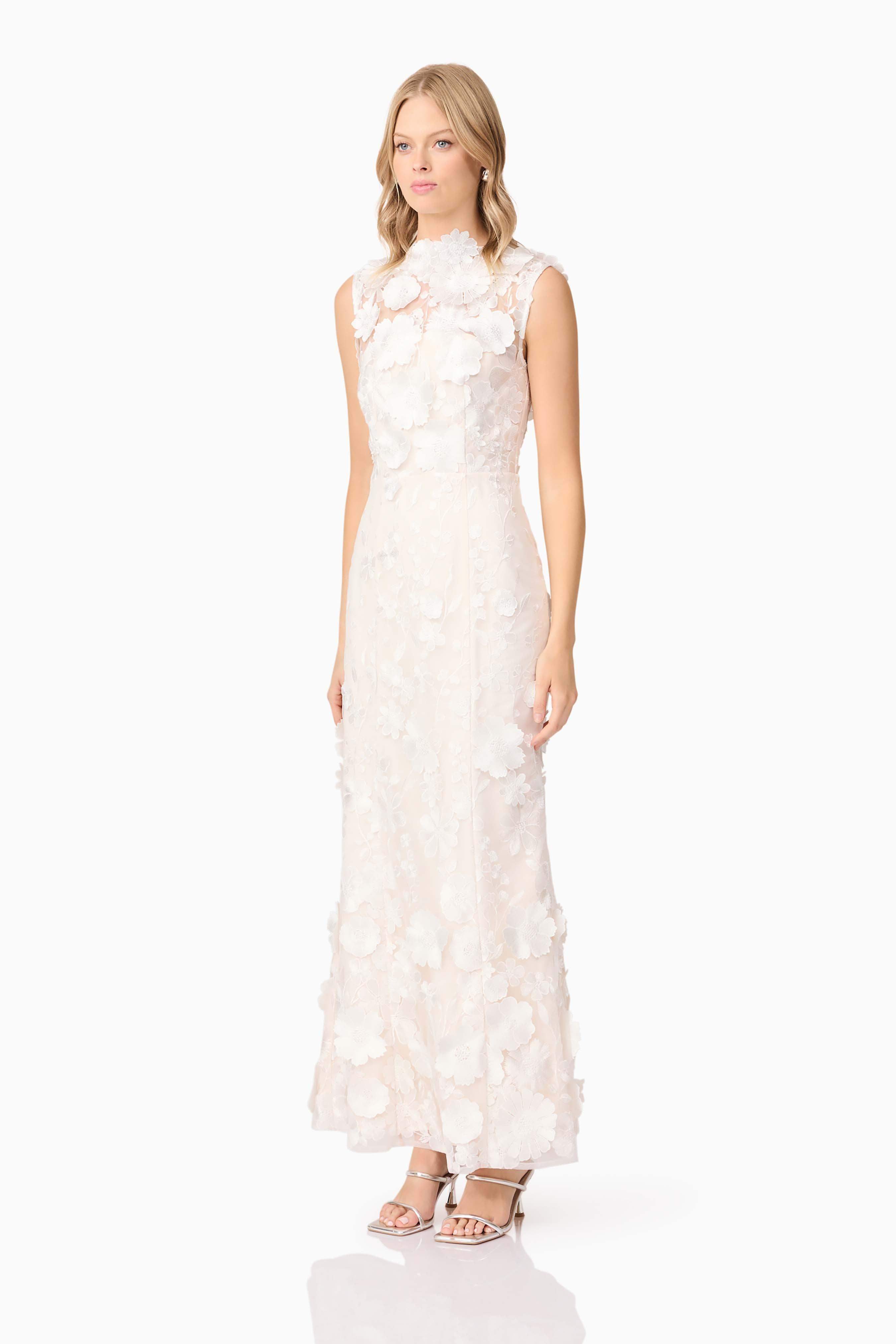 Yvette 3D flower embroidery Gown in White