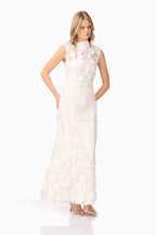 Yvette 3D flower embroidery Gown in White