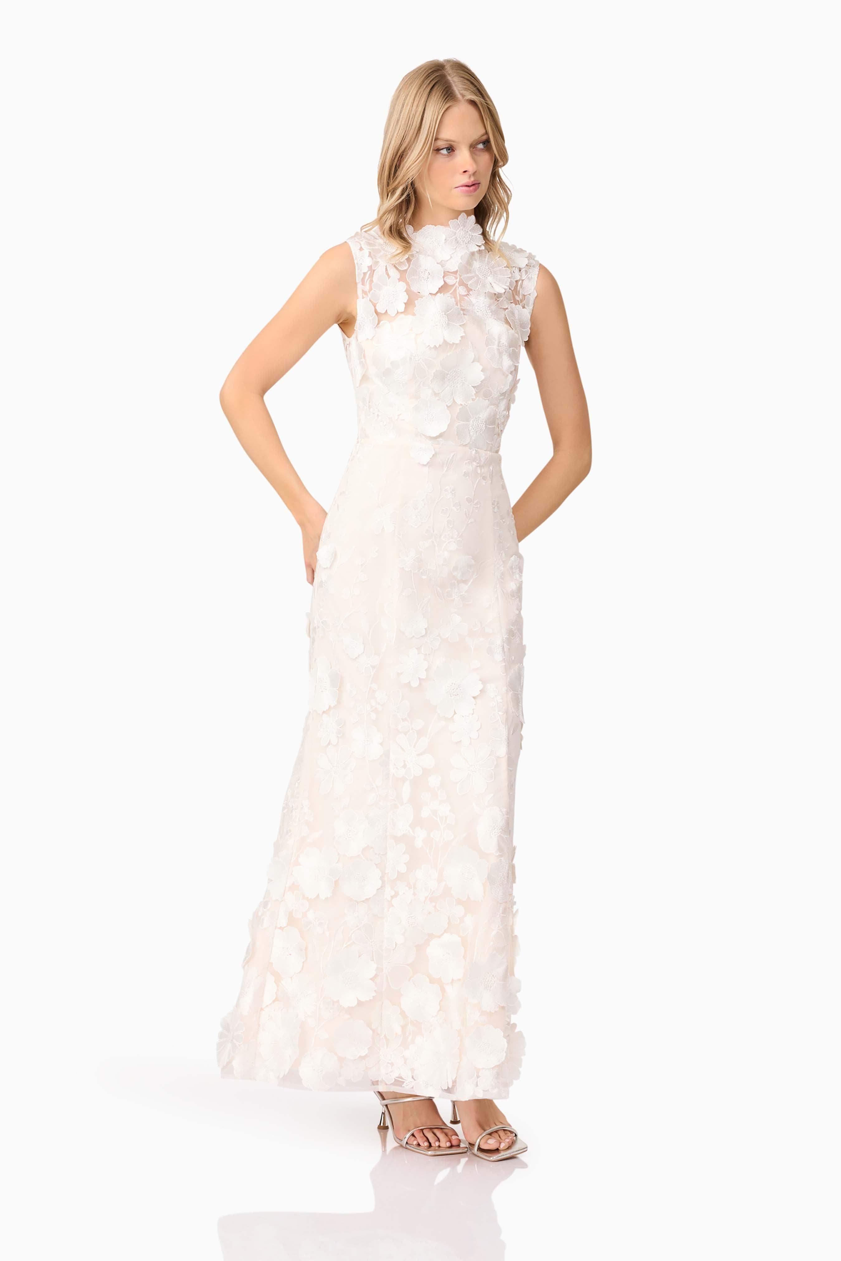 Yvette 3D flower embroidery Gown in White