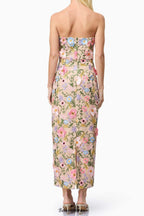 Helena Strapless Midi Dress In Floral apricot