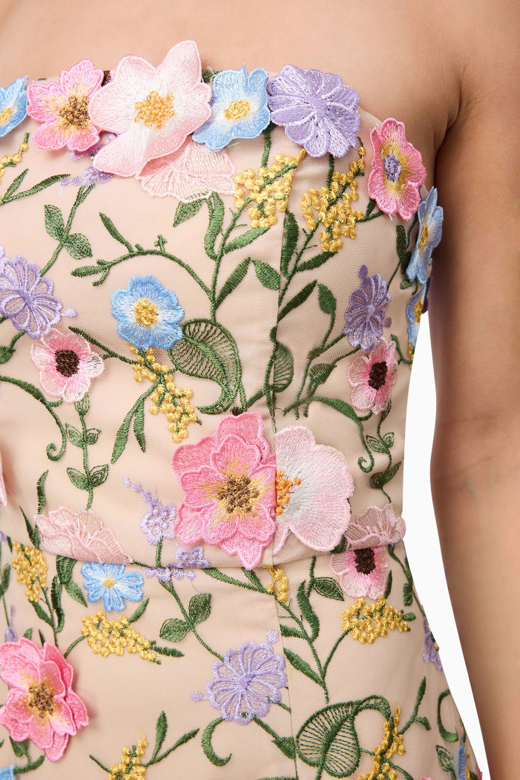 Helena Strapless Midi Dress In Floral apricot