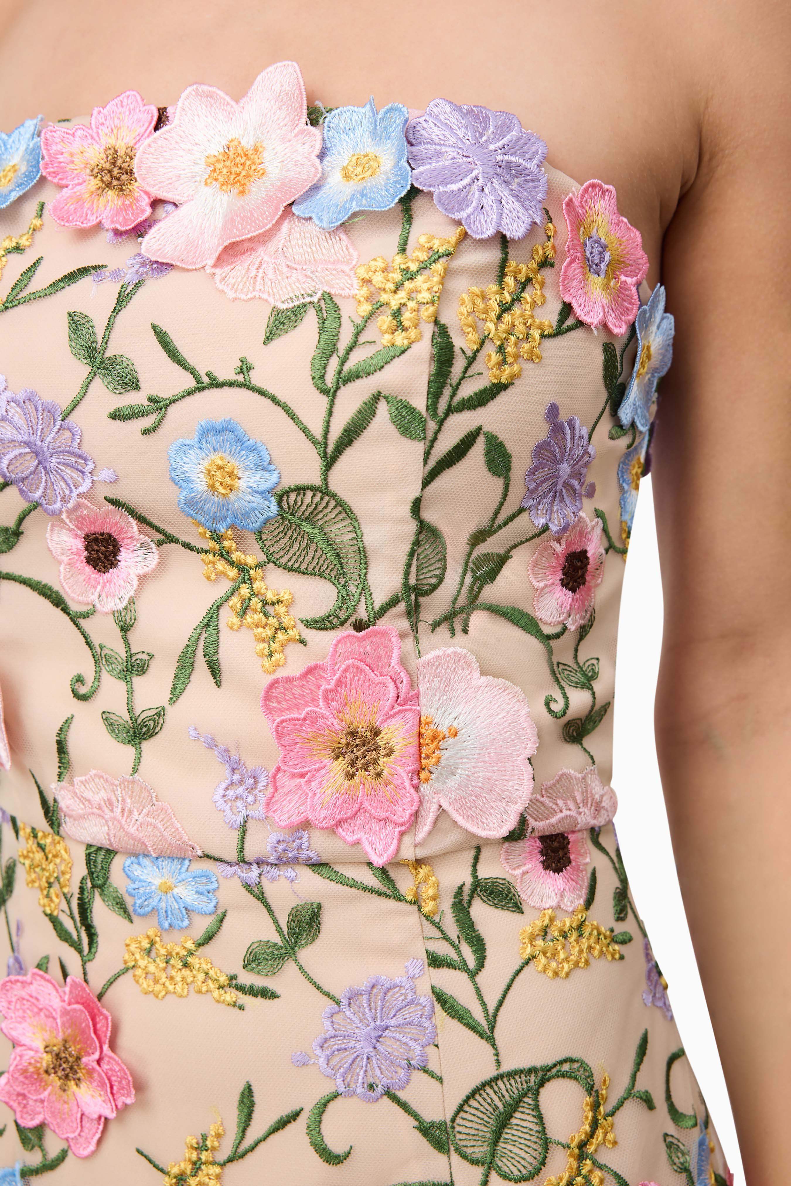 Helena Strapless Midi Dress In Floral apricot
