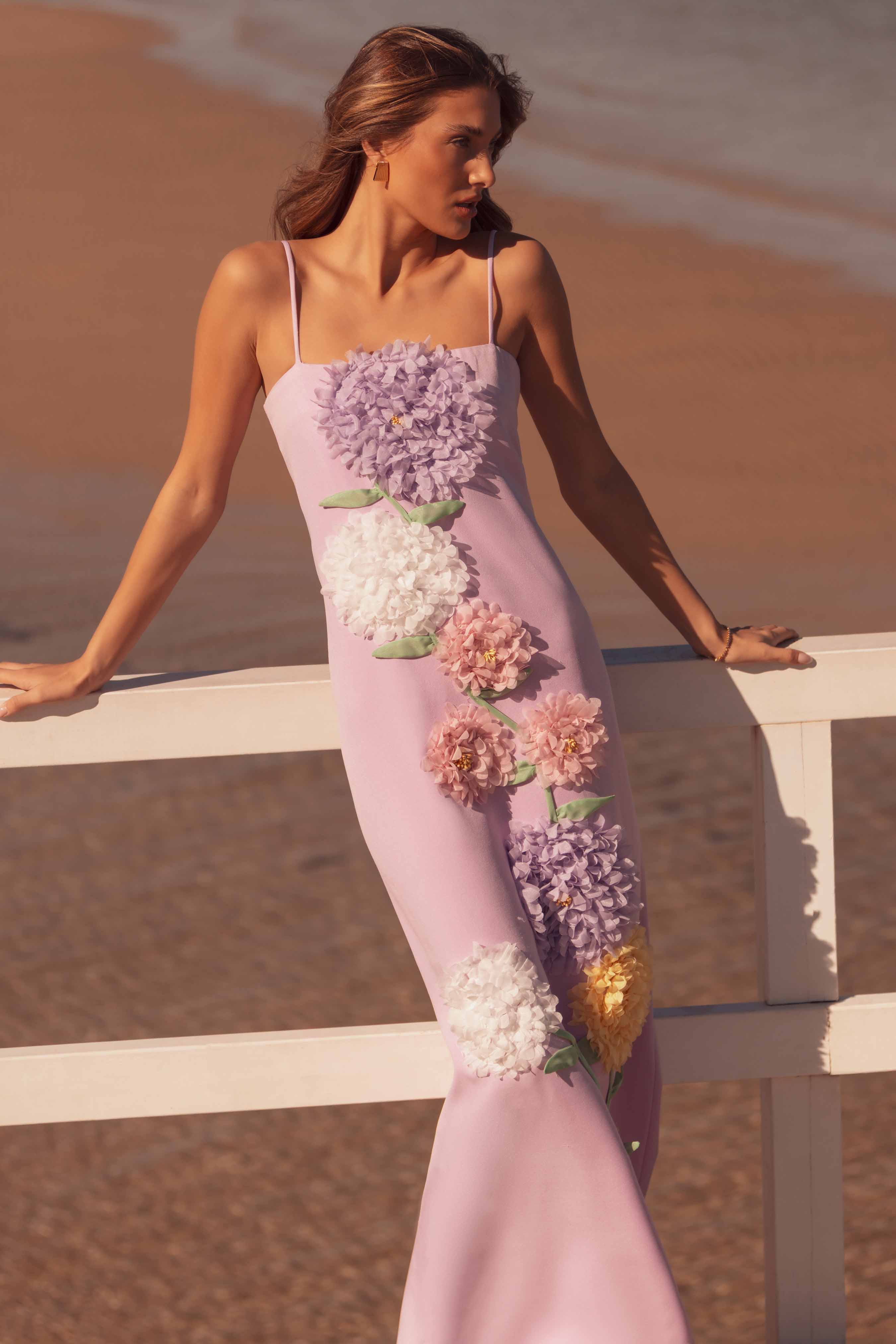 kristin Buttercup Embroidered Maxi Dress in Purple