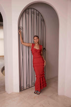 Flowering Girl Women josephine Frill Maxi Dress in Red