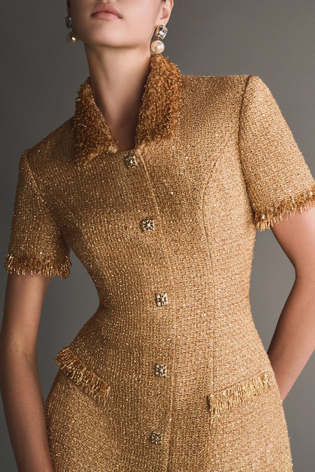 Flowering Girl Women Elborno Gold Embellished Mini Dress