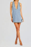 Flowering Girl Women Stevie crystal Embellished Denim mini Dress in pale blue