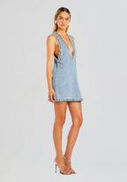Flowering Girl Women Stevie crystal Embellished Denim mini Dress in pale blue