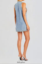 Flowering Girl Women Stevie crystal Embellished Denim mini Dress in pale blue