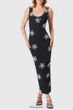 Flowering Girl Women Edmark Flower Crystal Embellished Midi Bandage Dress