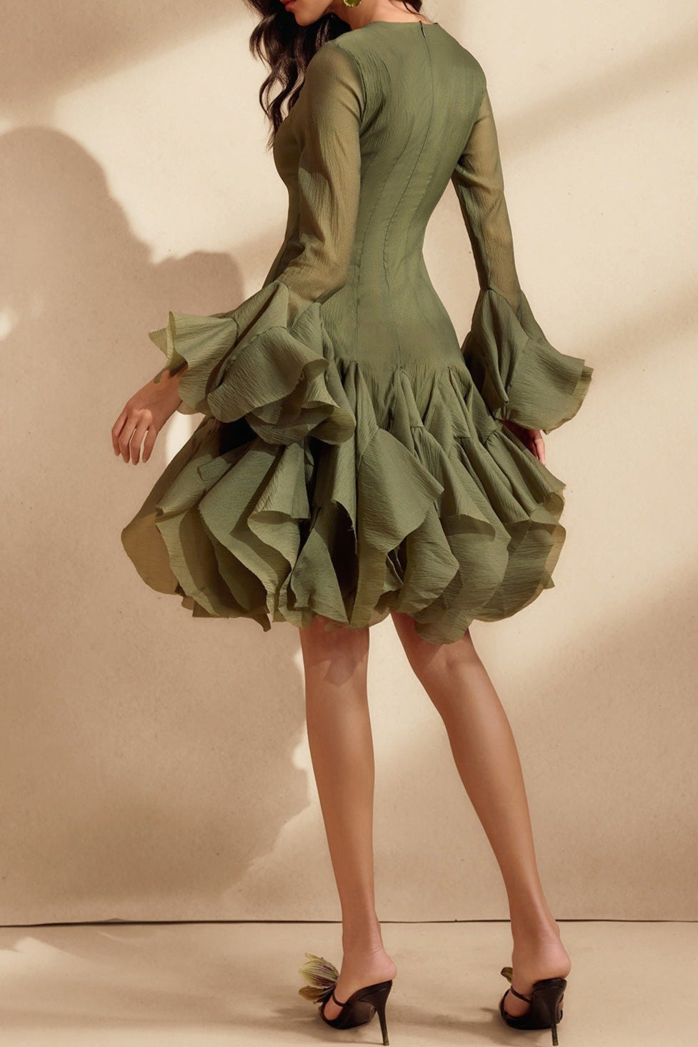 Flowering Girl Women Xanthe Flare Sleeve Button Mini Dress In Green